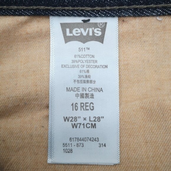 Levi's 511 Boys Size 16 Reg. Dark Wash Zipper & Button Closure Slim Blue Jeans - Picture 5 of 14